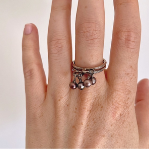 🪩 Stacked Silver Rings with Dangling Baby‎ Pearls